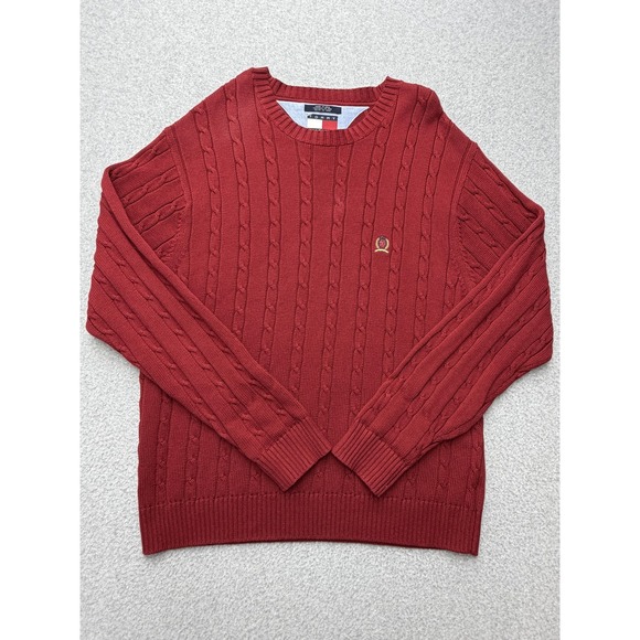 Tommy Hilfiger Other - Tommy Hilfiger Sweater Mens Large Red Cable Knit Crewneck Crest Logo Pullover